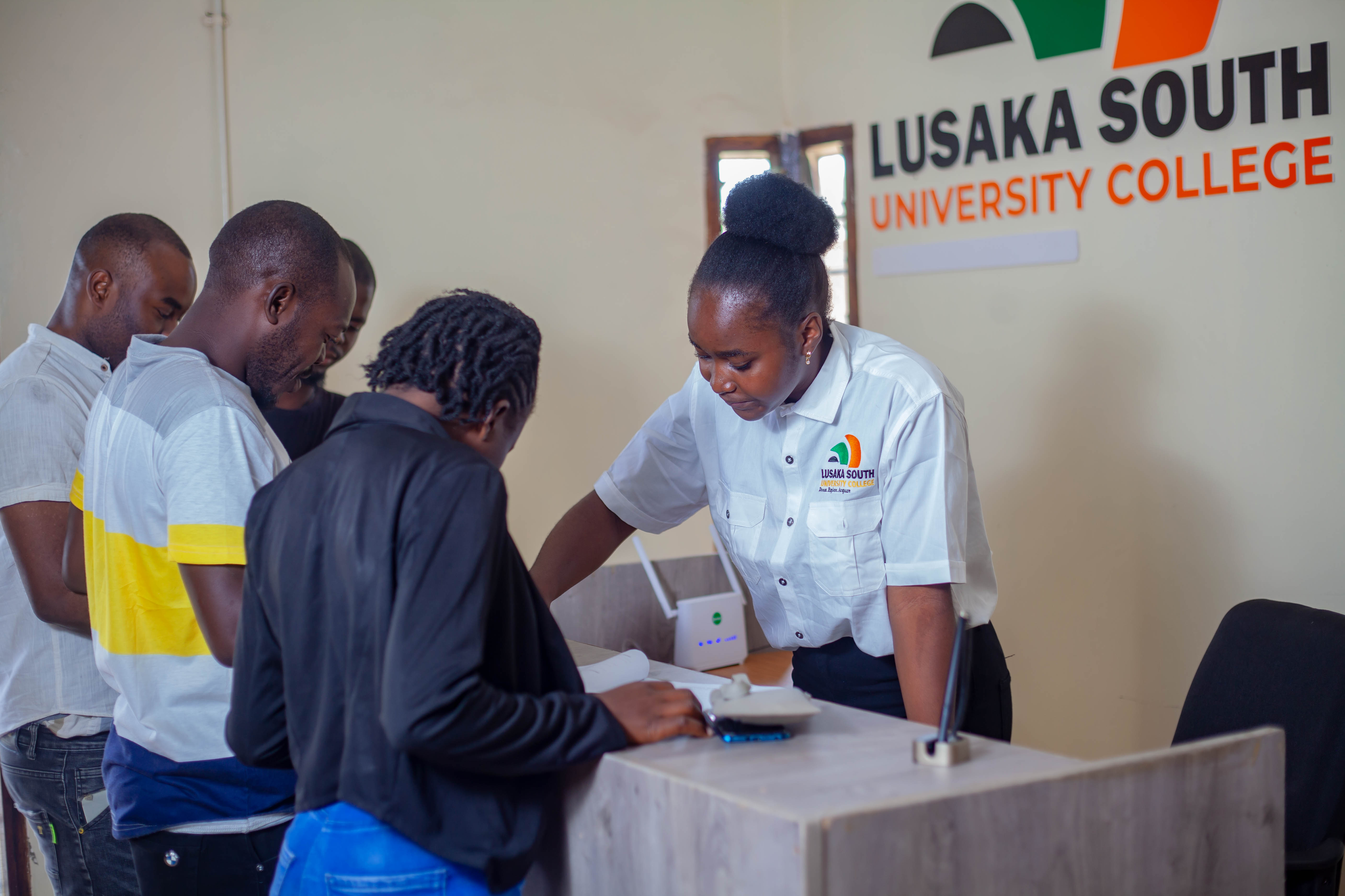 students at reception